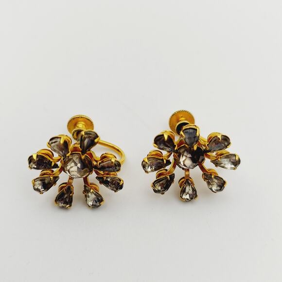 Vintage Bugbee Niles Atomic Star Screw Back Earrings BN Gold Tone Flower MCM - Picture 6 of 13